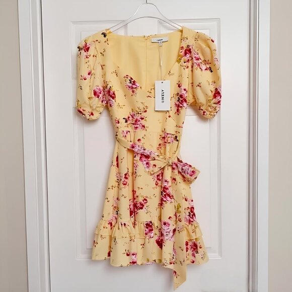LIKELY Mini Dress Floral Snapdragon Yellow Pink S NWT SOLD OUT Revolve - Picture 1 of 13